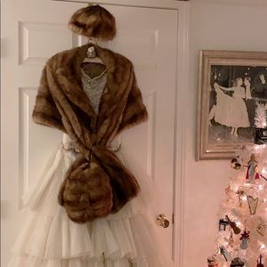Vintage fur set: matching stole, hat & muff